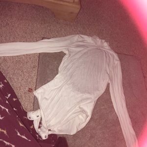 garage white turtle neck body suit ( open back )